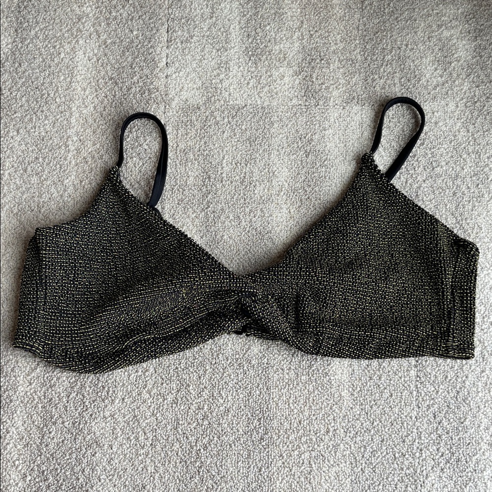 Good American Black and Gold Swim Top